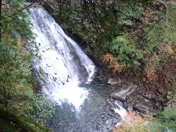 道中、谷間に見える「のぞき滝」このあたりがコース全体の真ん中。